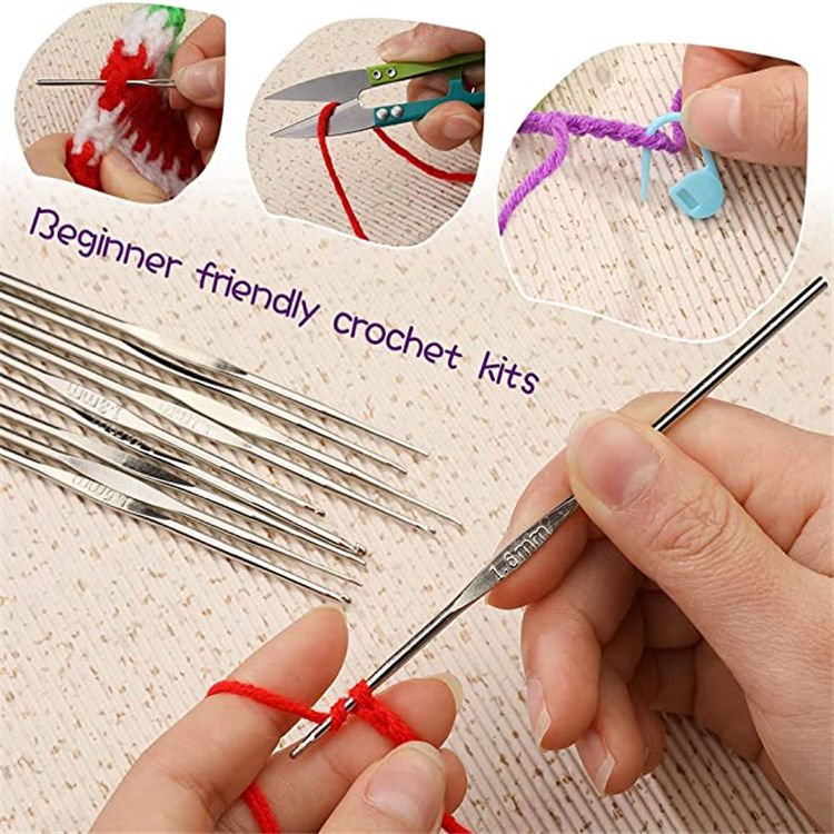 DIY 58-piece Crochet Kit Wool Crochet Set Beginner Knitting Tool Set Portable Travel Crochet Bag Material Package Sewing Notions