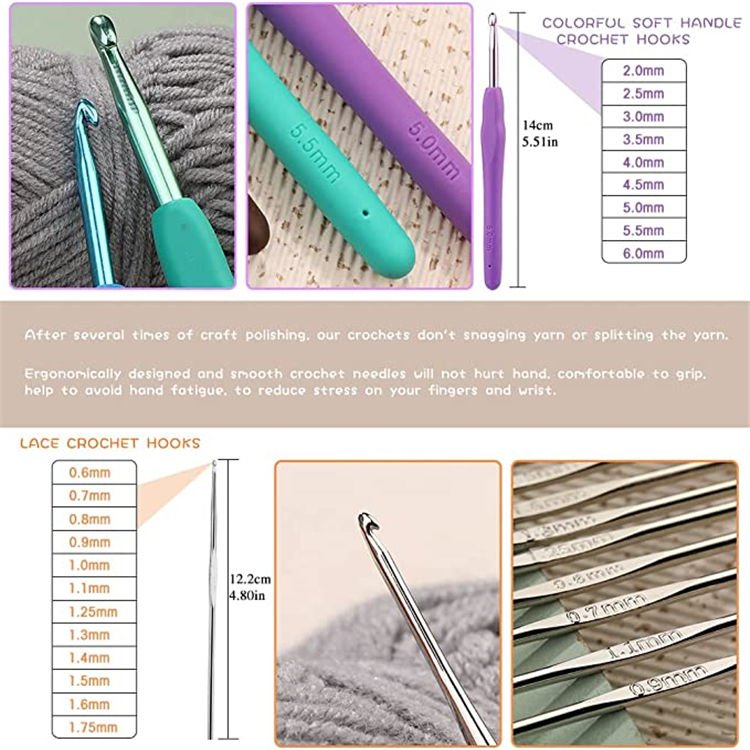 DIY 58-piece Crochet Kit Wool Crochet Set Beginner Knitting Tool Set Portable Travel Crochet Bag Material Package Sewing Notions