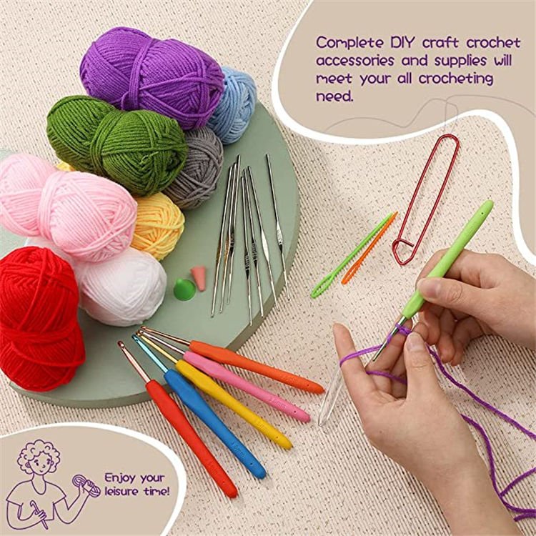 DIY 58-piece Crochet Kit Wool Crochet Set Beginner Knitting Tool Set Portable Travel Crochet Bag Material Package Sewing Notions