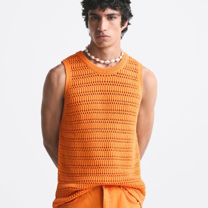 Vintage oversized mesh wholesale sleeveless cotton custom plus size crop ribbed summer knit men crochet tank top