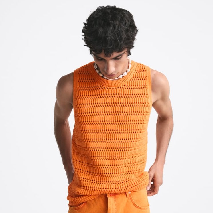 Vintage oversized mesh wholesale sleeveless cotton custom plus size crop ribbed summer knit men crochet tank top