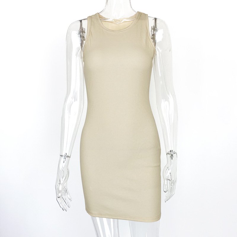 Summer Sexy Party Dresses Wear Night Club White Sleeveless Hip Bodycon Dress Ribbed Simple Slim Vest Mini Dress Women 2024