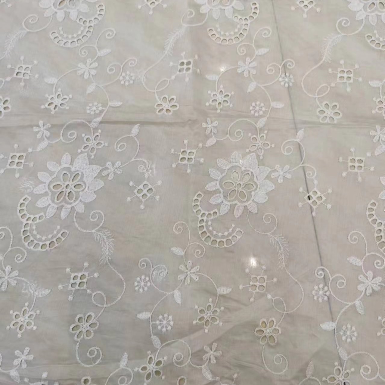 Wholesale Embroidered fabric 100% Cotton White Embroidery Fabric High Quality For Garment