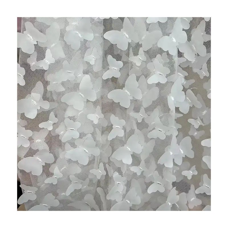 wholesale price Tela de encaje de TUL mariposa 3d embroidery elegant butterfly tulle lace fabric light summer lace fabric