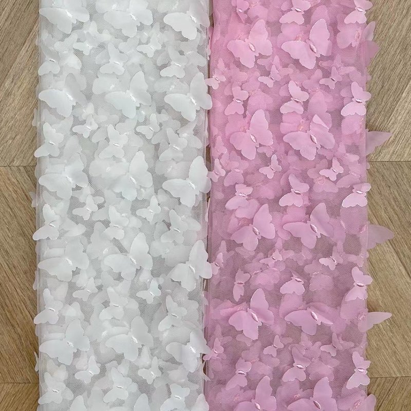 wholesale price Tela de encaje de TUL mariposa 3d embroidery elegant butterfly tulle lace fabric light summer lace fabric