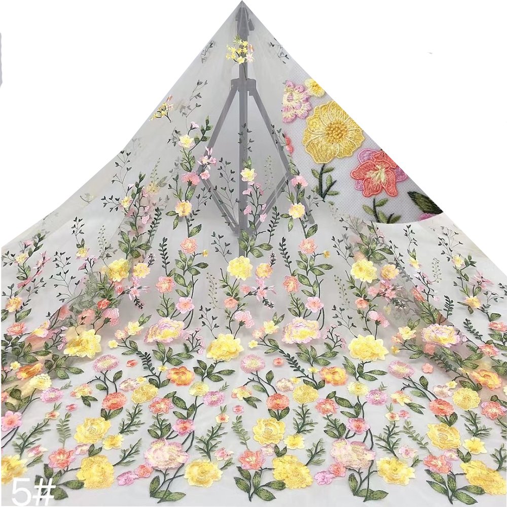 NI.AI Beautiful New Fashion French Tulle Embroidered Net Lace Fabrics Hot Selling 3D Flower Fabrics For Women Dress