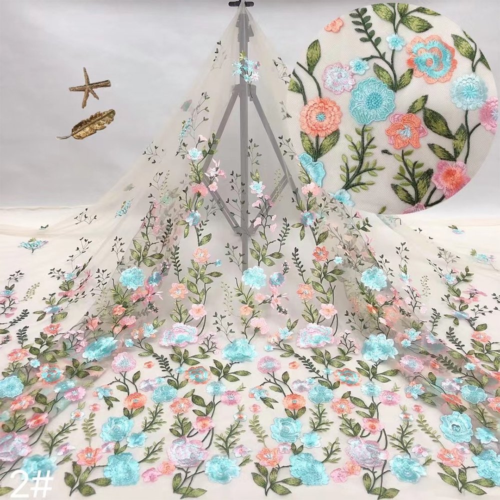 NI.AI Beautiful New Fashion French Tulle Embroidered Net Lace Fabrics Hot Selling 3D Flower Fabrics For Women Dress