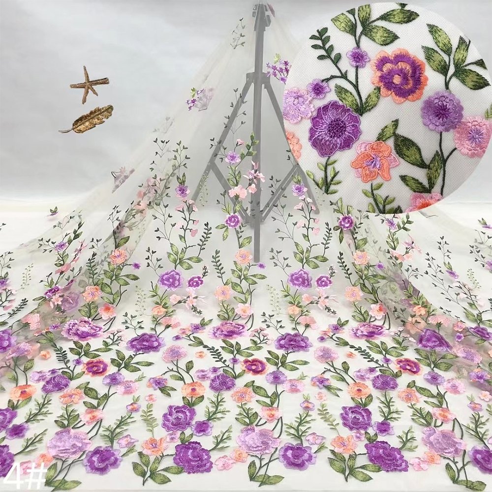 NI.AI Beautiful New Fashion French Tulle Embroidered Net Lace Fabrics Hot Selling 3D Flower Fabrics For Women Dress
