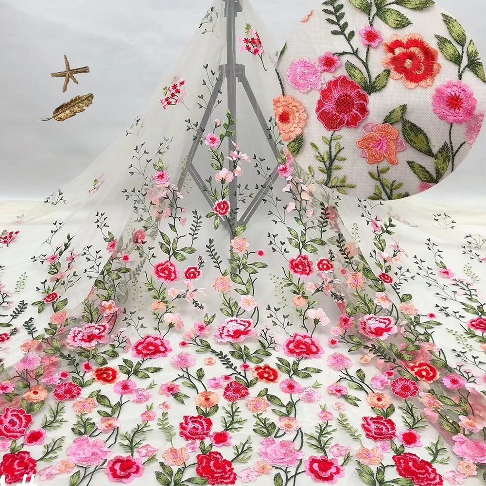 NI.AI Beautiful New Fashion French Tulle Embroidered Net Lace Fabrics Hot Selling 3D Flower Fabrics For Women Dress