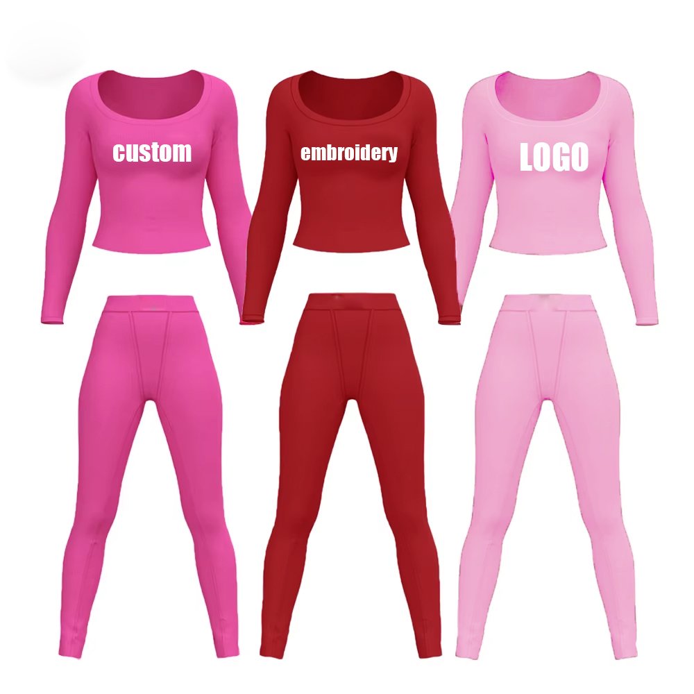 2025 Ribbed Loungewear Women Sets Long Sleeve And Leggings Set Custom Logo Two Piece Skinny Set Clothing For Women 2024 Winter