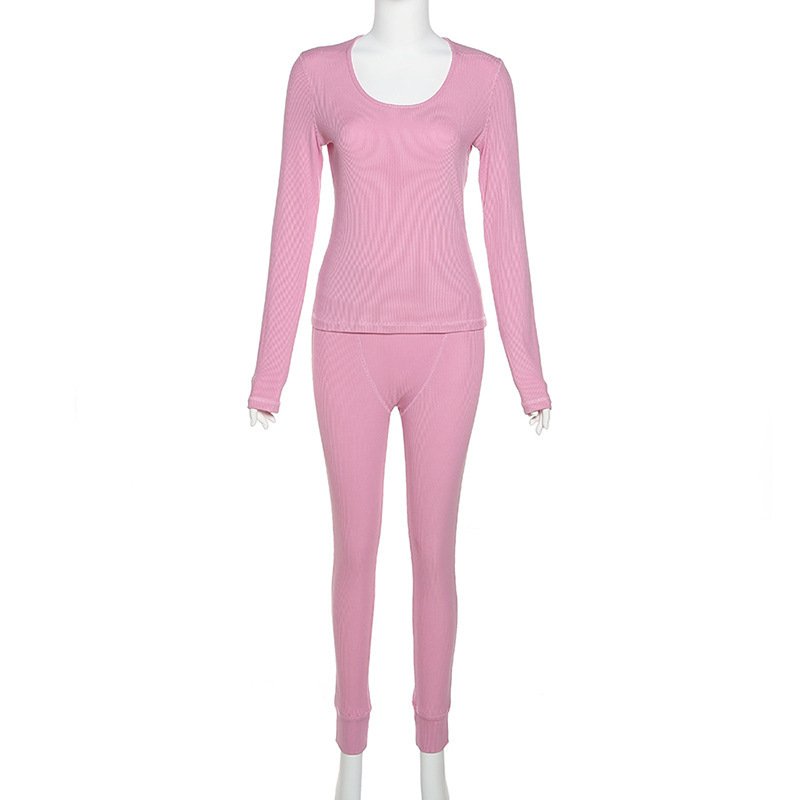 2025 Ribbed Loungewear Women Sets Long Sleeve And Leggings Set Custom Logo Two Piece Skinny Set Clothing For Women 2024 Winter