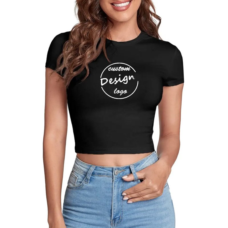 Custom Printing 95% Cotton 5% Spandex Custom Women Crop Top T Shirt For Fitness With Your Design Logo And Free Label