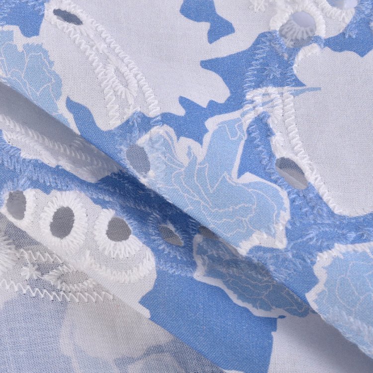 HA-16809G 2024 custom design cotton eyelet embroidery with print 100% cotton woven embroidery fabric