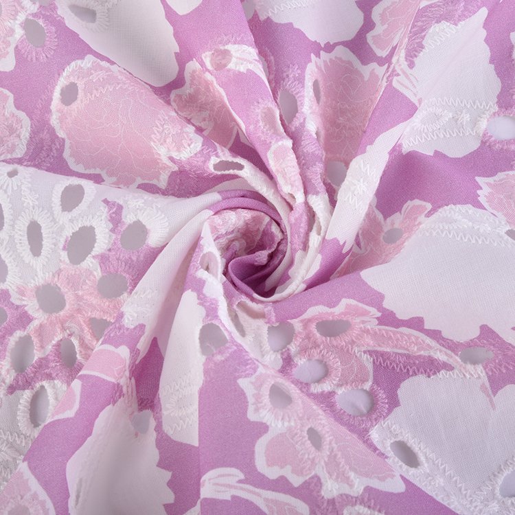 HA-16809G 2024 custom design cotton eyelet embroidery with print 100% cotton woven embroidery fabric