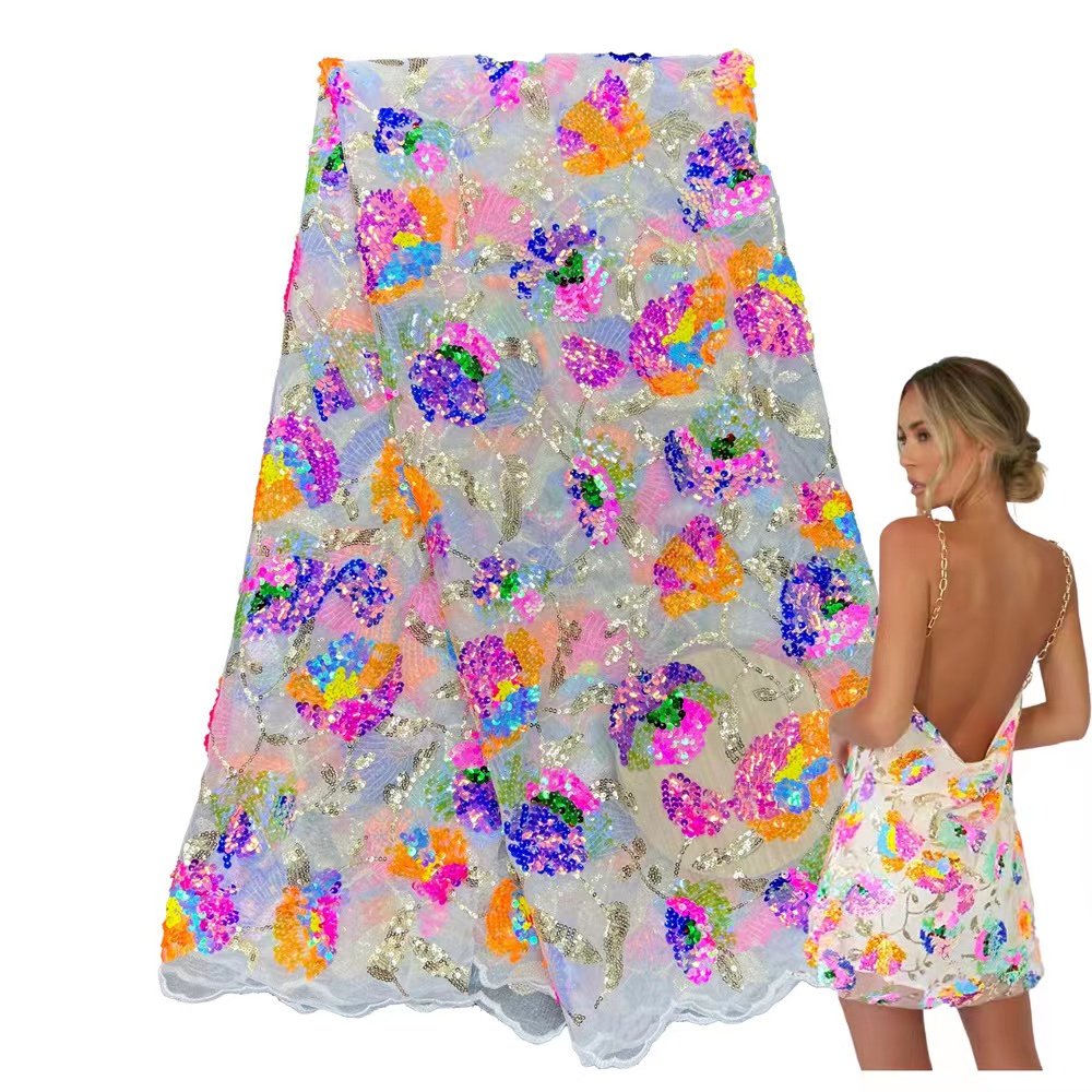 colorful cheap wholesale price sequin fabric embroidery dress fabric laces fabrics for women