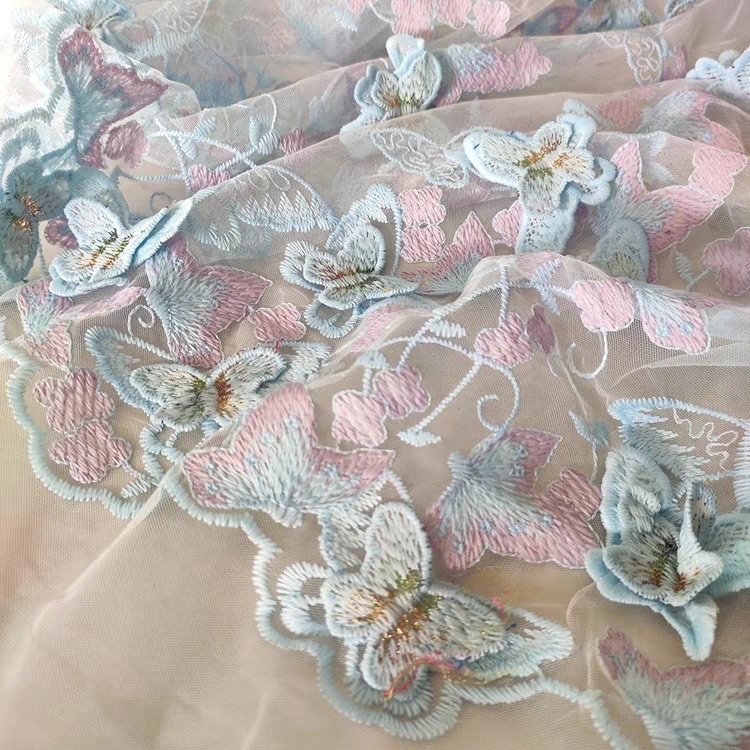 RTS Butterfly 3D Embroidery Flower Lace Fabric for Dress