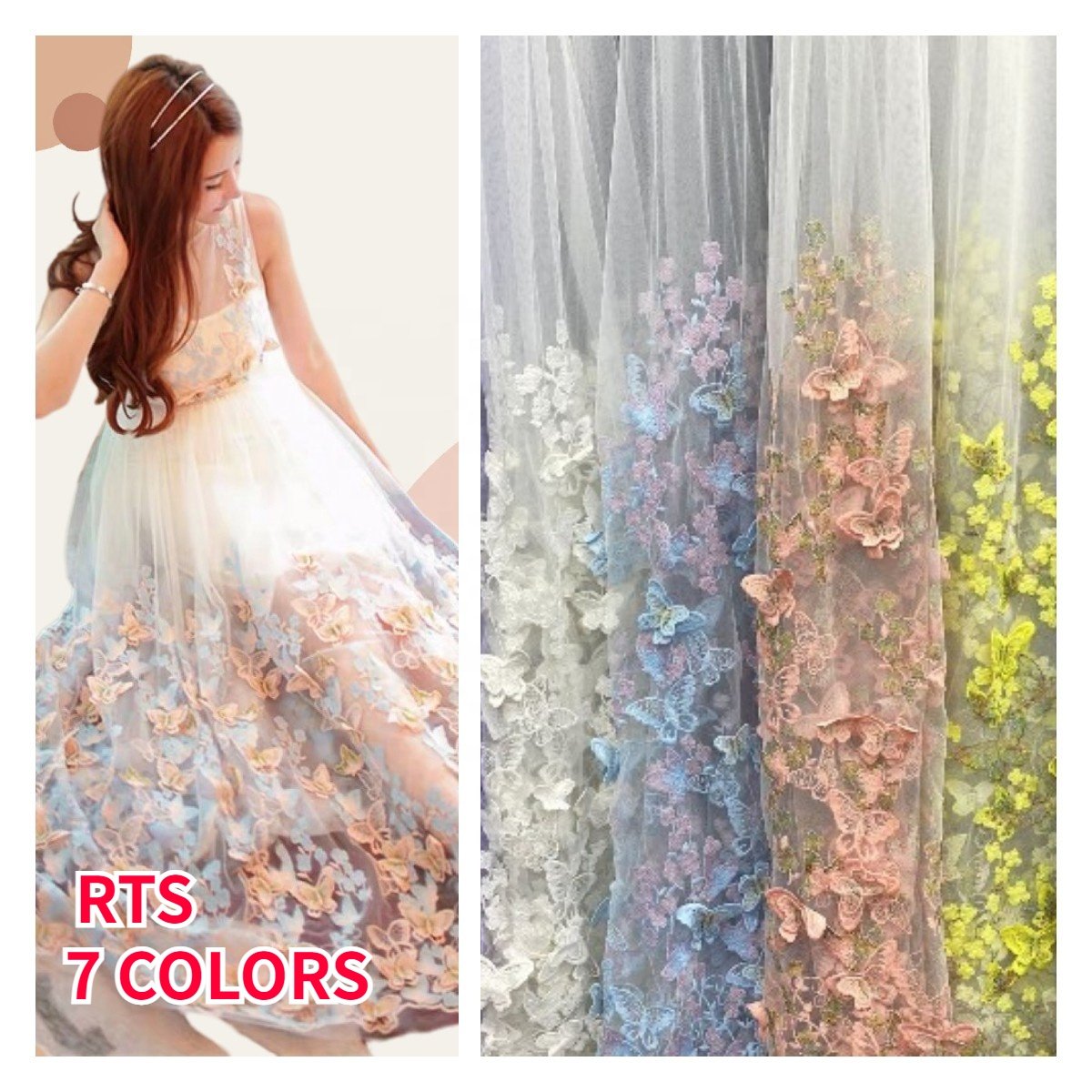 RTS Butterfly 3D Embroidery Flower Lace Fabric for Dress