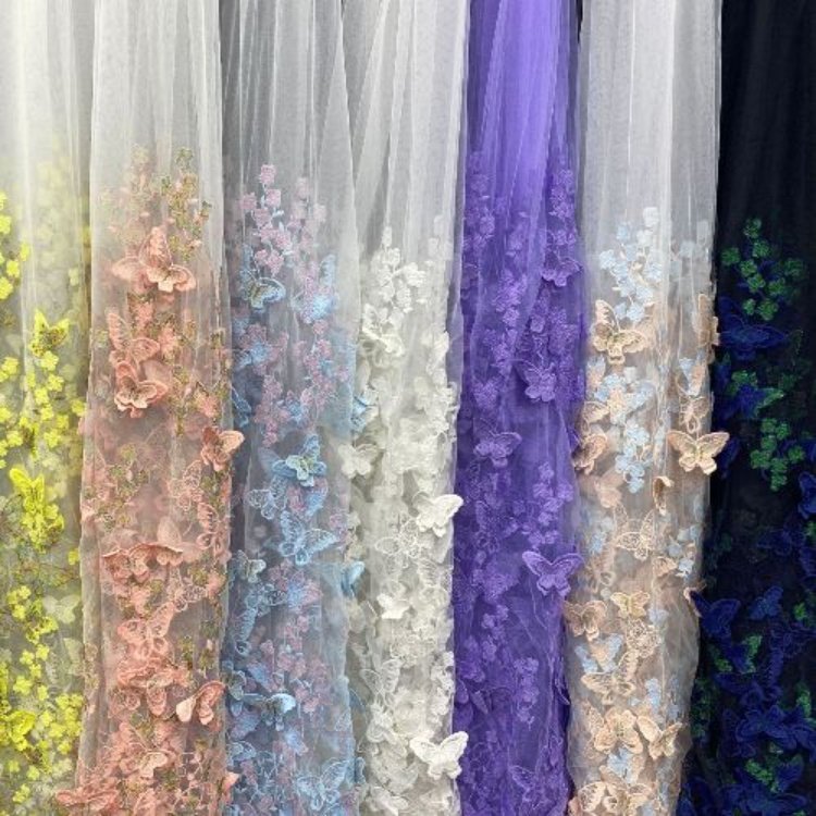 RTS Butterfly 3D Embroidery Flower Lace Fabric for Dress
