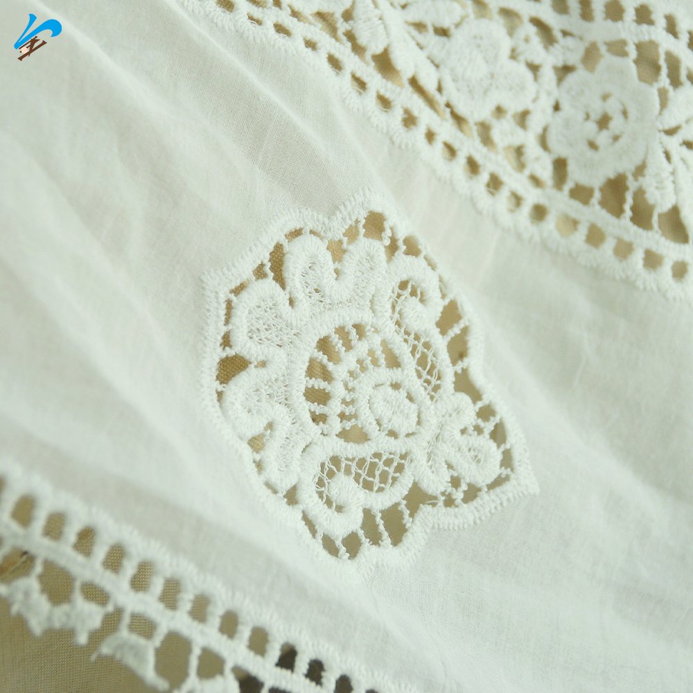 Hot Sale Soft Hand Feeling Eyelet Lace Fabric Ivory White Floral Cotton Embroidery Fabric for Women Dress Clothing