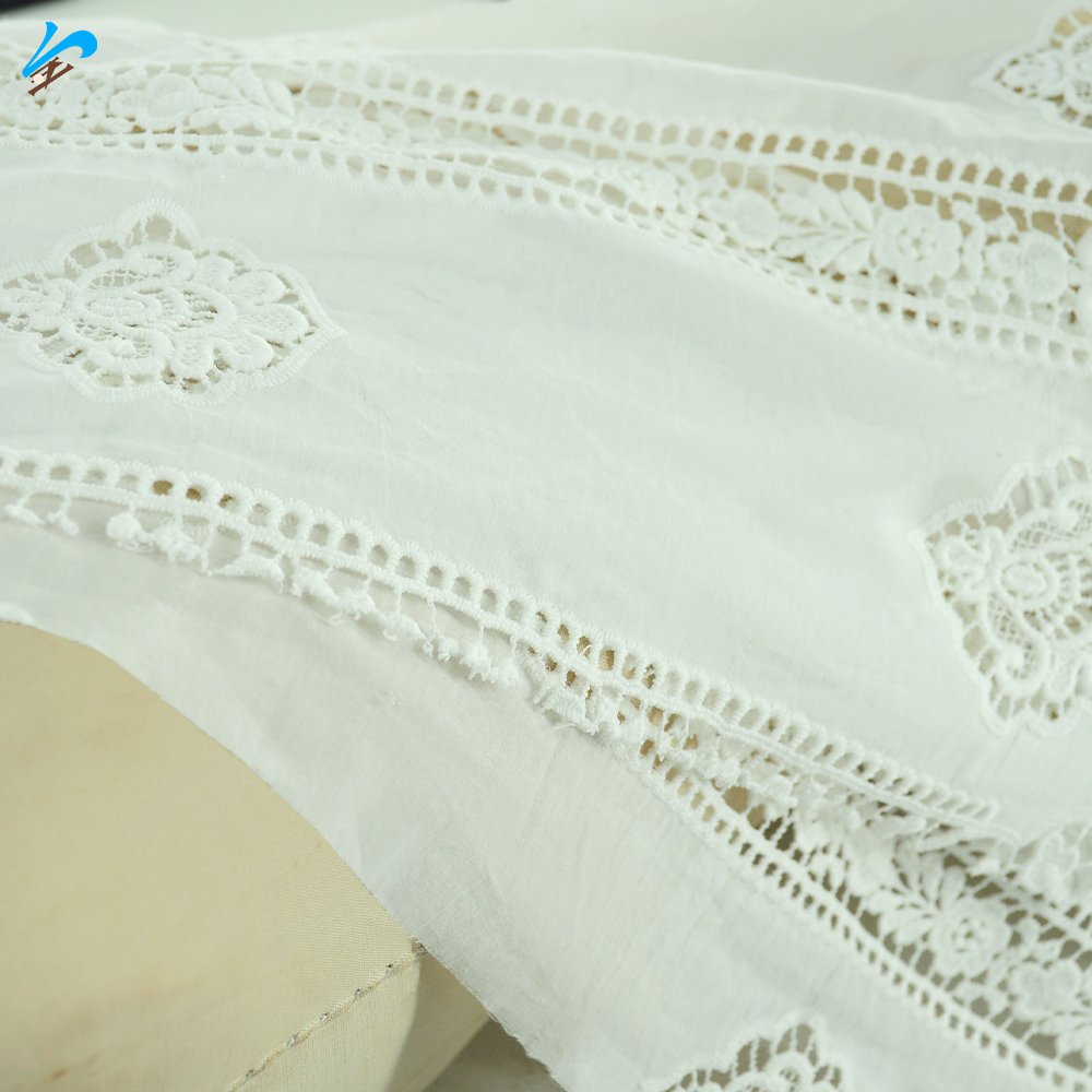 Hot Sale Soft Hand Feeling Eyelet Lace Fabric Ivory White Floral Cotton Embroidery Fabric for Women Dress Clothing
