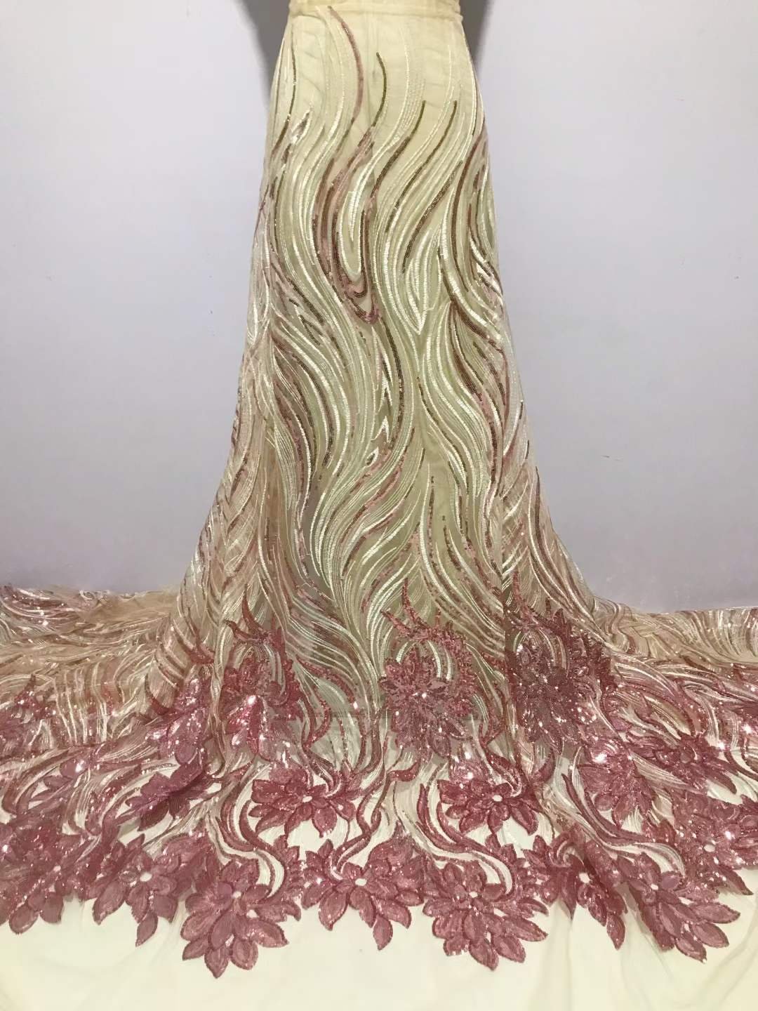 African High Quality Sparkling Sequins Lace Fabric Golden Luxury Net Lace FLoral Embroidery Tulle Lace Fabric