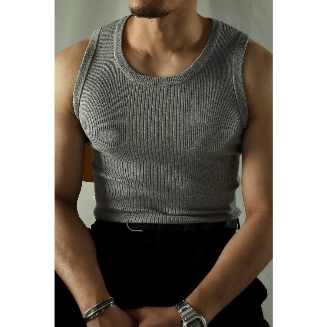 New comfortable polyester American retro Sport Fitness outerwear men's solid color primer knit thread vest for summer for men