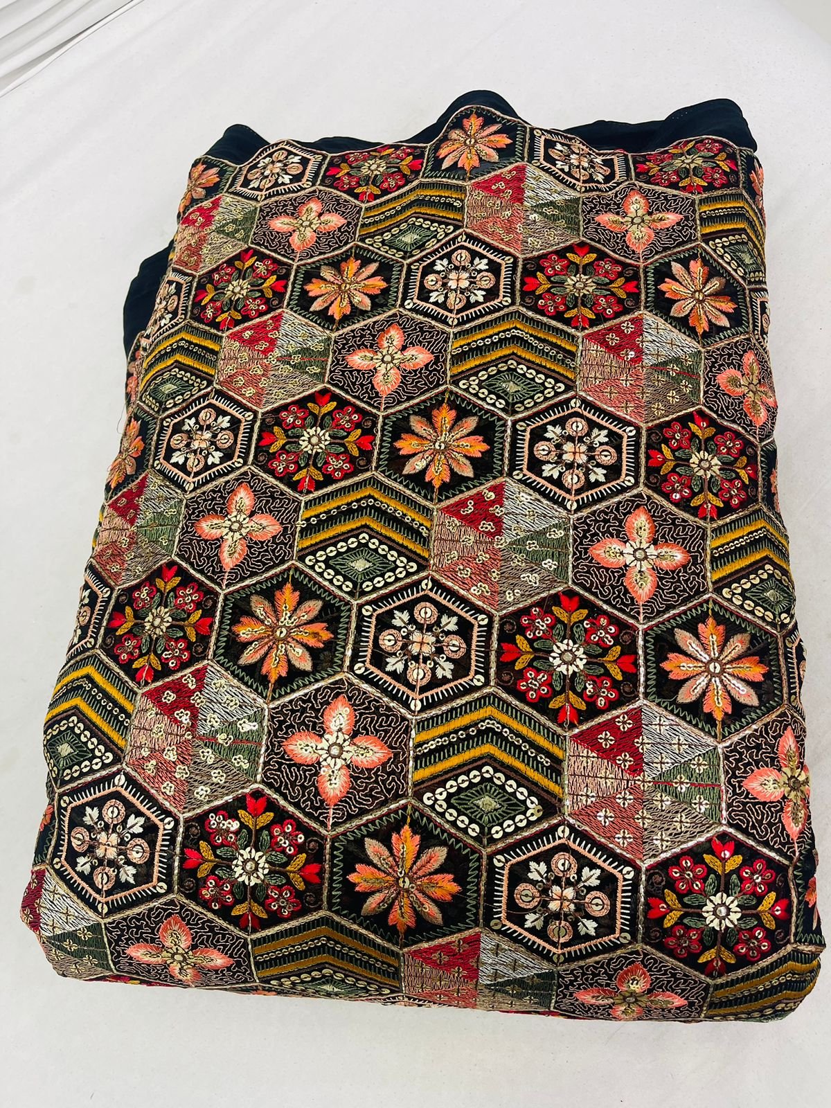 Best Quality Cotton Georgette Lace Fabric for Wedding Suit Making Featuring Embroidery Nine Needle Work Available at an Price