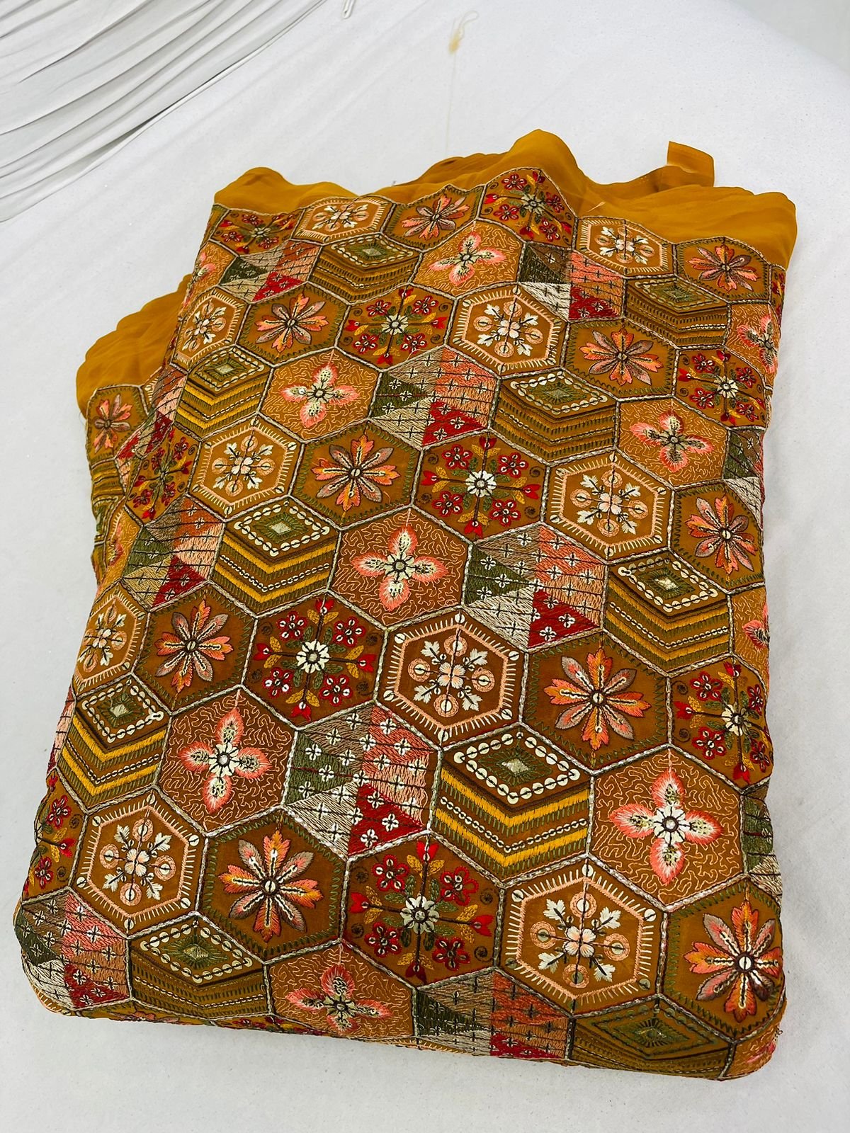 Best Quality Cotton Georgette Lace Fabric for Wedding Suit Making Featuring Embroidery Nine Needle Work Available at an Price