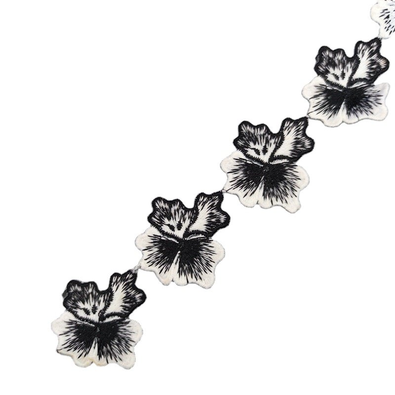 New design embroidery flower trimming, headdress ribbon, white and black polyester water-soluble lace trim