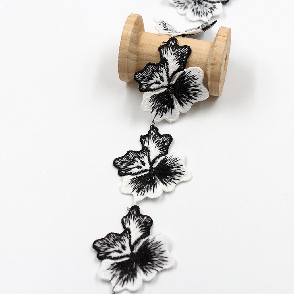 New design embroidery flower trimming, headdress ribbon, white and black polyester water-soluble lace trim