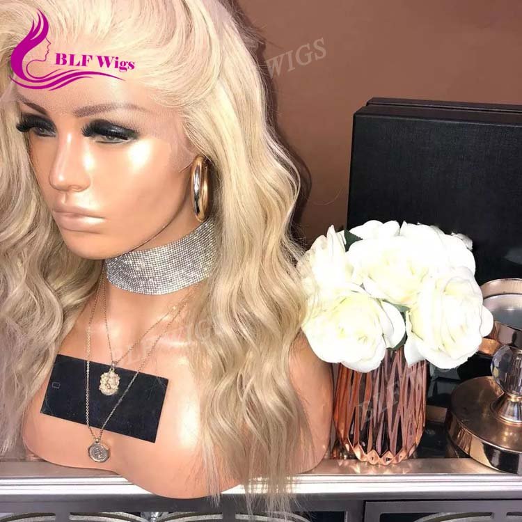 Pre plucked natural hairline short cut blonde 613# platinum malaysian hair lace front bob wig