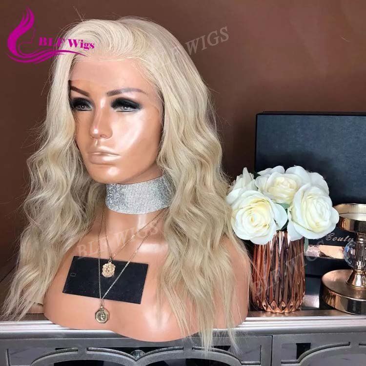 Pre plucked natural hairline short cut blonde 613# platinum malaysian hair lace front bob wig