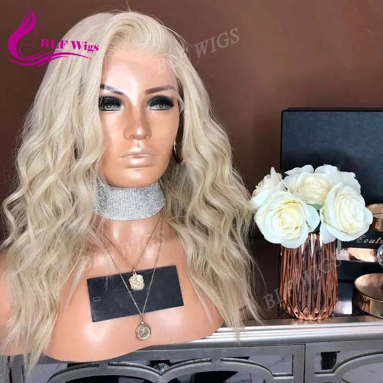 Pre plucked natural hairline short cut blonde 613# platinum malaysian hair lace front bob wig