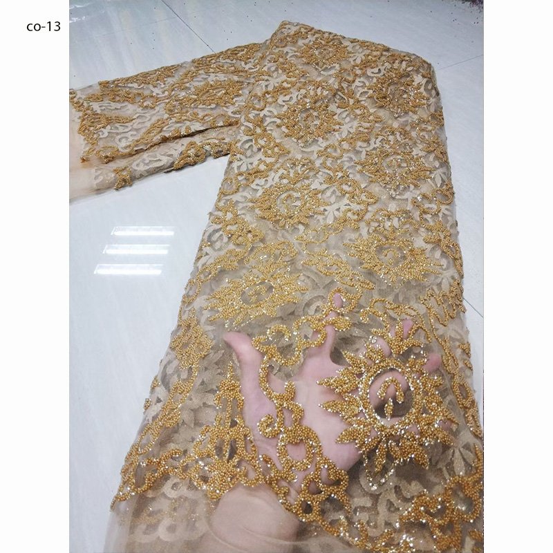 Best Selling Party Wedding Lace African Mesh Lace Bonded Beaded Fabric