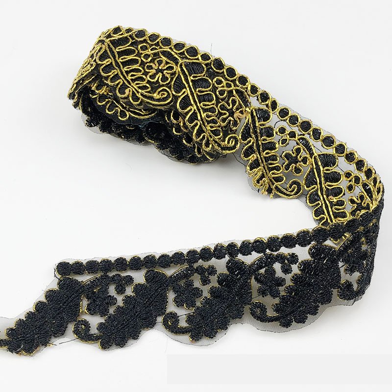 New Design Bridal Lace Gold Trim Embroidery Polyester Trim Lace