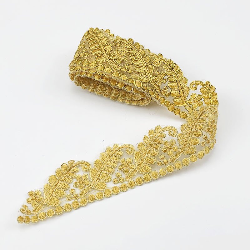 New Design Bridal Lace Gold Trim Embroidery Polyester Trim Lace