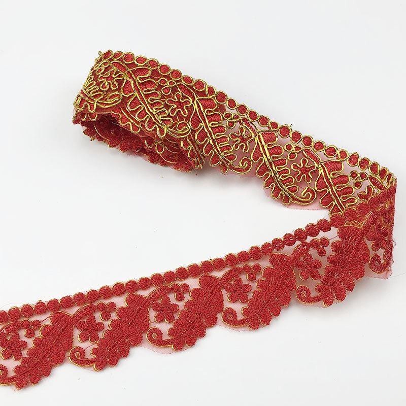 New Design Bridal Lace Gold Trim Embroidery Polyester Trim Lace