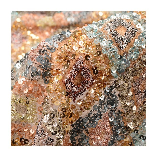 2019 new fashion 3d rose gold matte plaid sequin mesh fabric