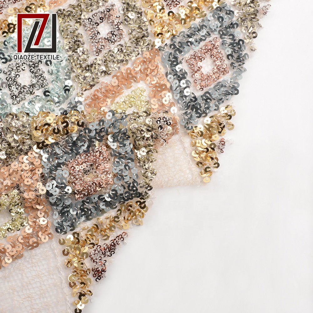 2019 new fashion 3d rose gold matte plaid sequin mesh fabric