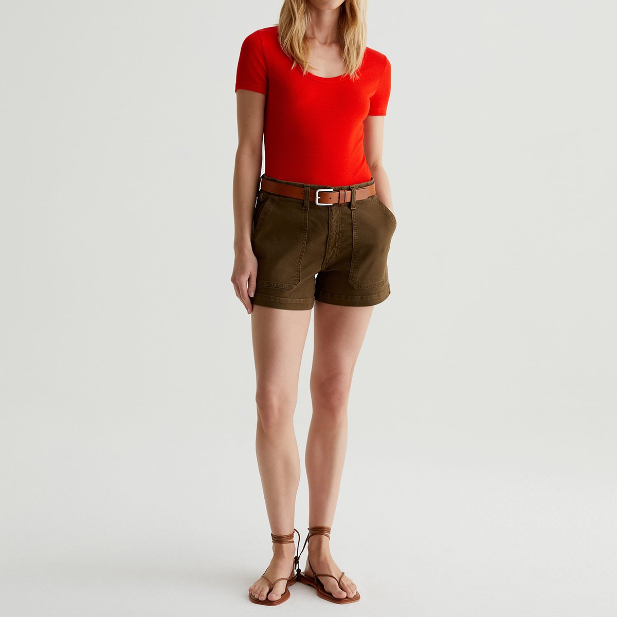 OEM/ODM Custom vibrant Red Women's Slim Fit Scoop Neck T-Shirt - Soft Stretch-Blend Rib Knit, Thick Binding Detail