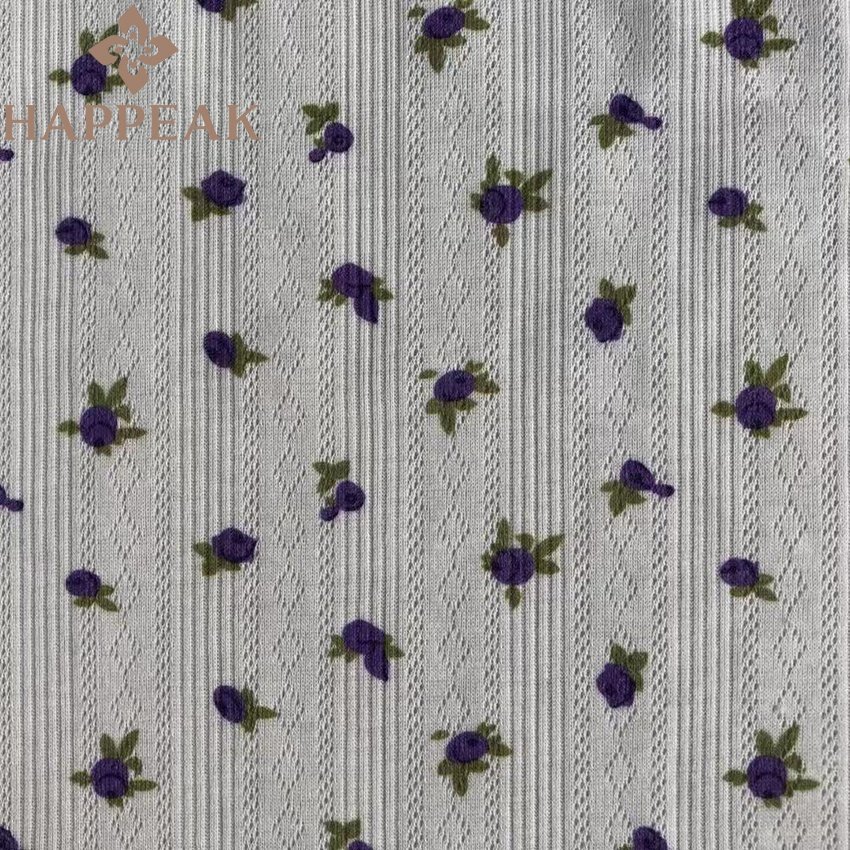 HAPPEAK Spandex Knit Pointelle Fabric Elastic Custom Rib Knit Floral Digital Print Jacquard Knitting Fabric