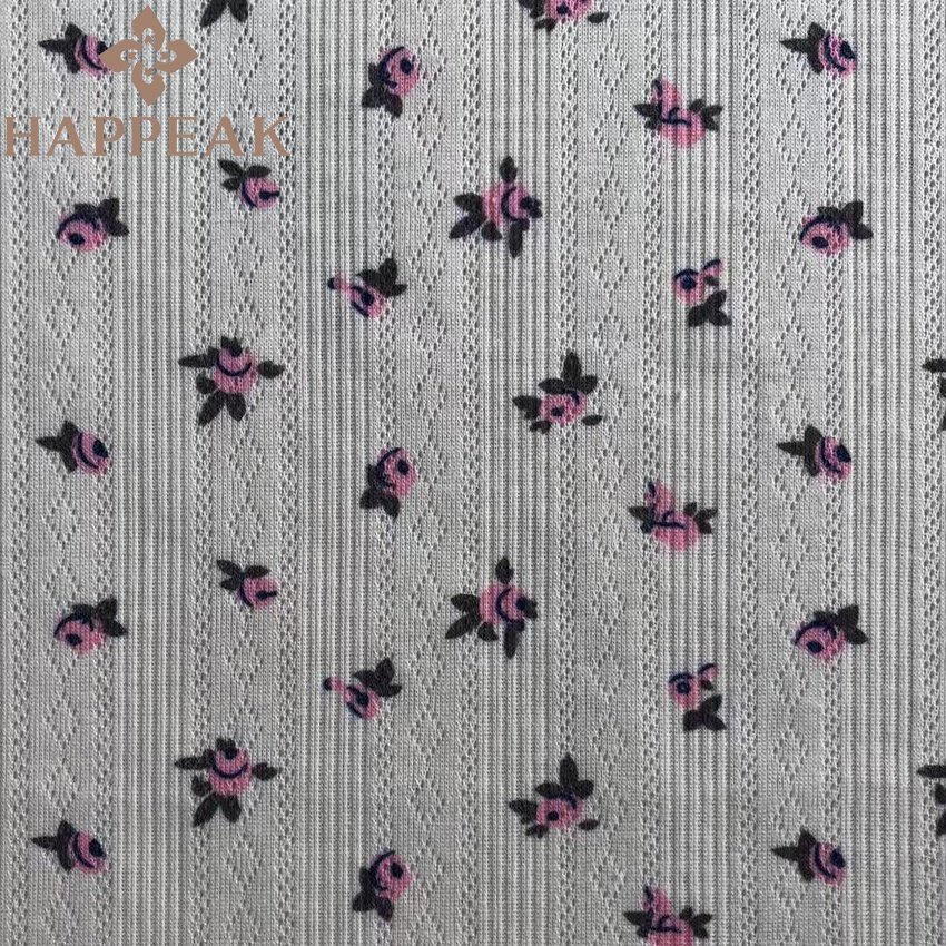 HAPPEAK Spandex Knit Pointelle Fabric Elastic Custom Rib Knit Floral Digital Print Jacquard Knitting Fabric