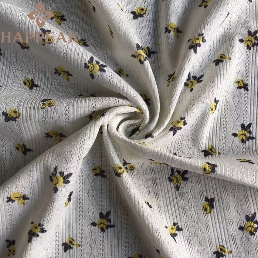 HAPPEAK Spandex Knit Pointelle Fabric Elastic Custom Rib Knit Floral Digital Print Jacquard Knitting Fabric