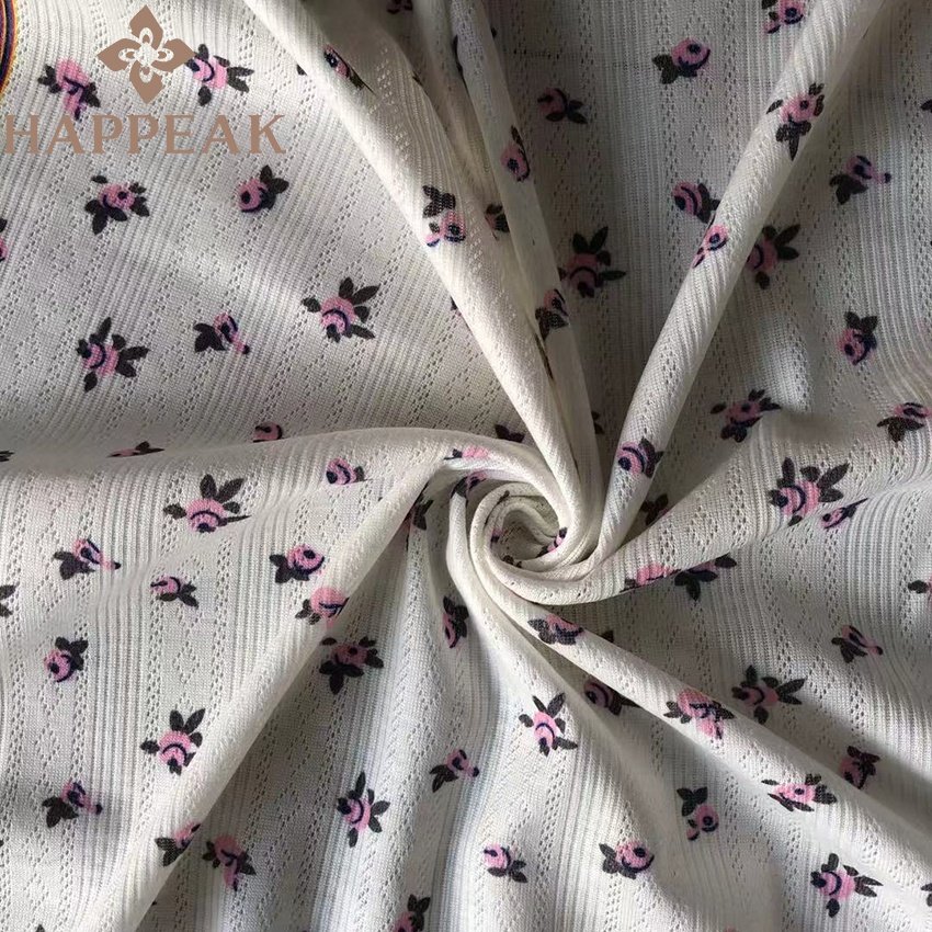 HAPPEAK Spandex Knit Pointelle Fabric Elastic Custom Rib Knit Floral Digital Print Jacquard Knitting Fabric