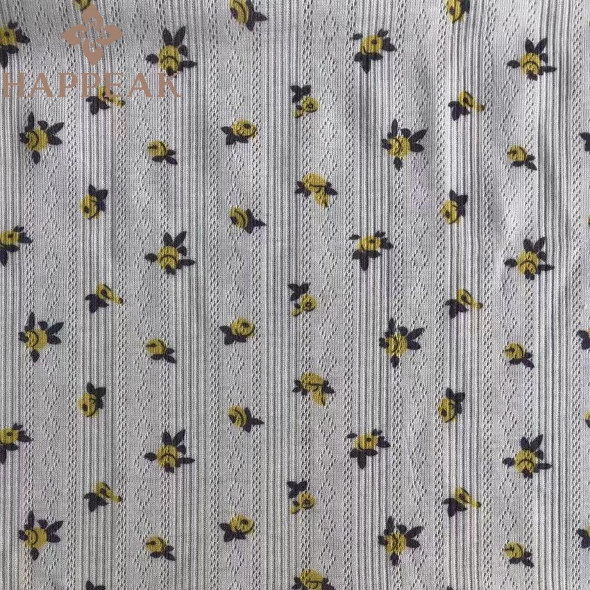 HAPPEAK Spandex Knit Pointelle Fabric Elastic Custom Rib Knit Floral Digital Print Jacquard Knitting Fabric