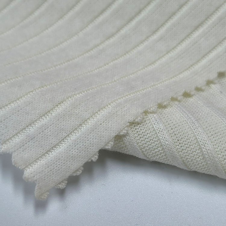 High quality knitted 62%polyester 33%rayon 5%spandex 7*3 white brush rbbed fabric for sweater,women dress