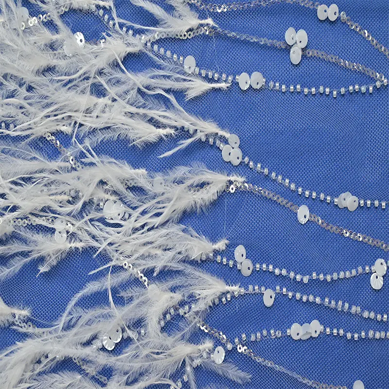New Fashion Deluxe 3D Feathered bridal dress fabric white tulle Beaded Embroidery lace fabric