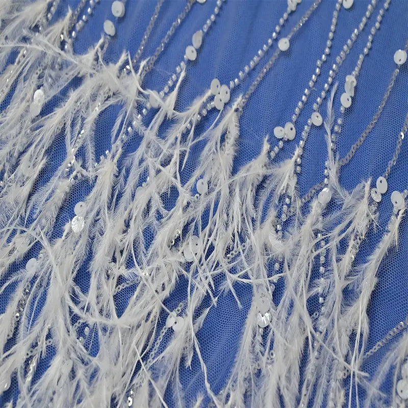 New Fashion Deluxe 3D Feathered bridal dress fabric white tulle Beaded Embroidery lace fabric