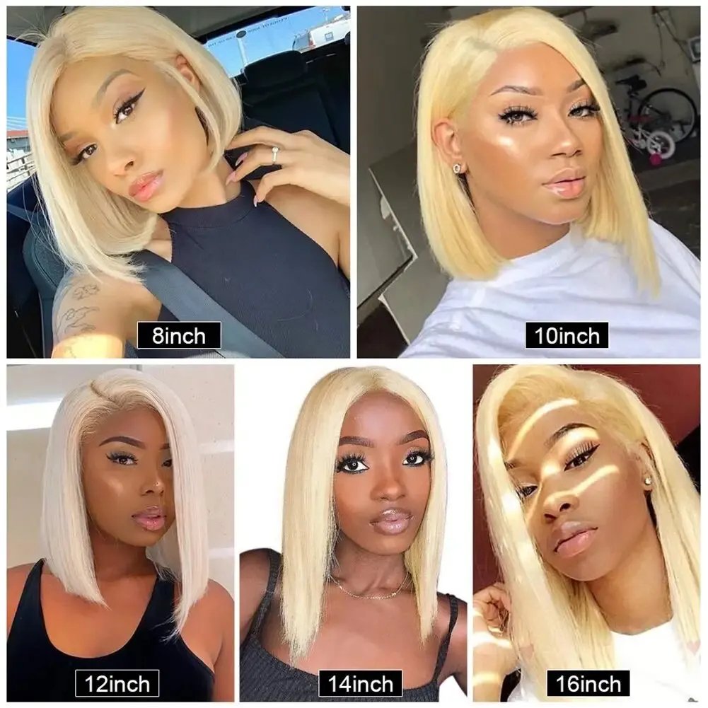 13x4 Lace Bone Straight Front Wig Black Women Brazilian Remy Hair Transparent Frontal Blonde Bob Wig Human Hair Perruque Cheveux