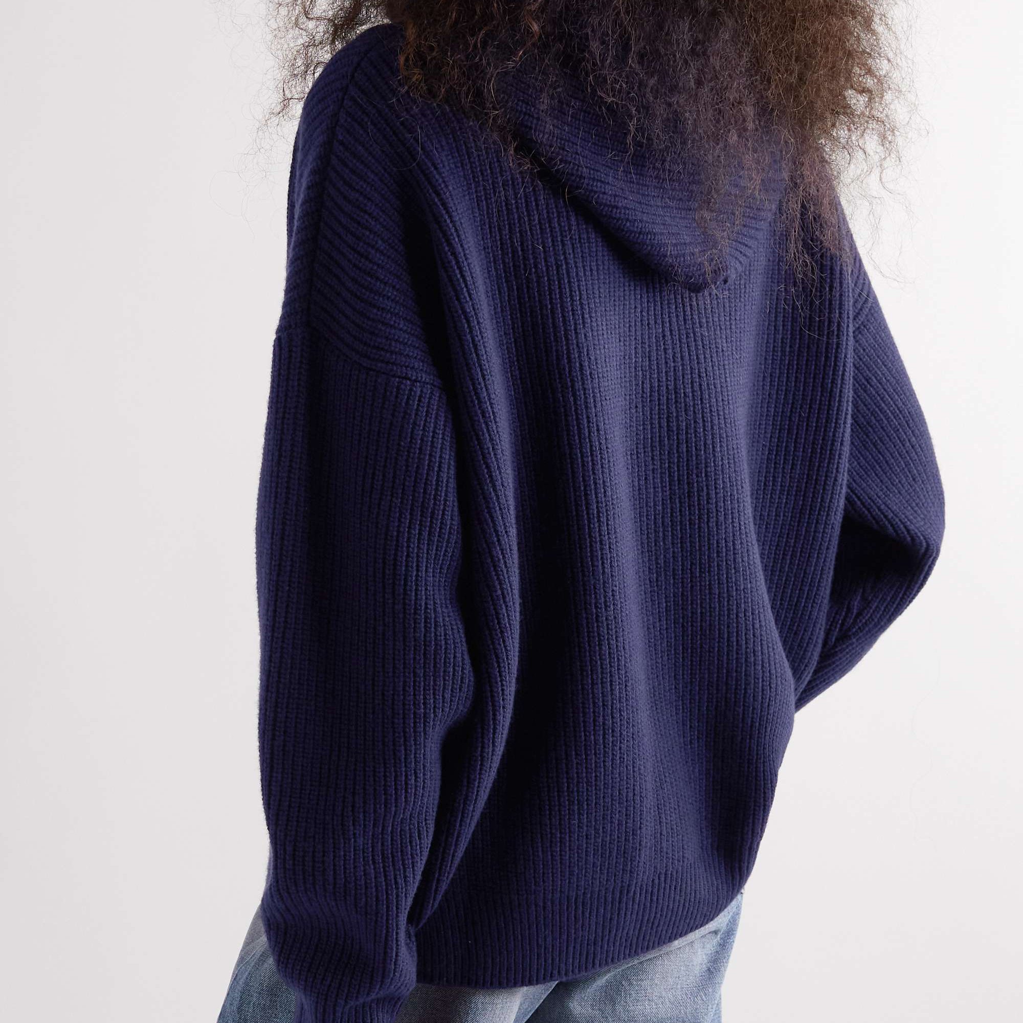 Logo Applique Ribbed Wool Hoodie Made Of Soft Insulated Fleece With Roomy Utilitarian Pouch And Roomy Hood